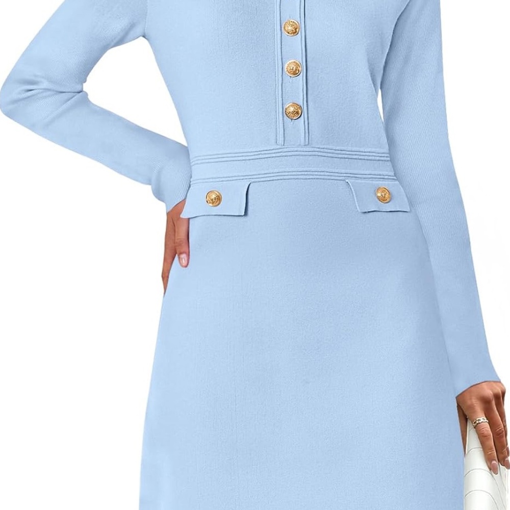 Elegant Light Blue Button-Down Dress